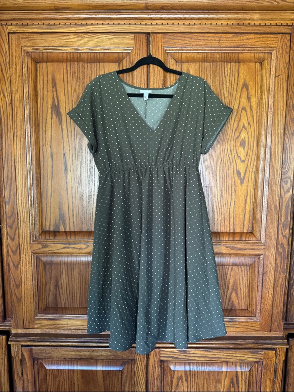 Isabel Maternity Women’s Olive Green Polka Dot V-Neck Dress